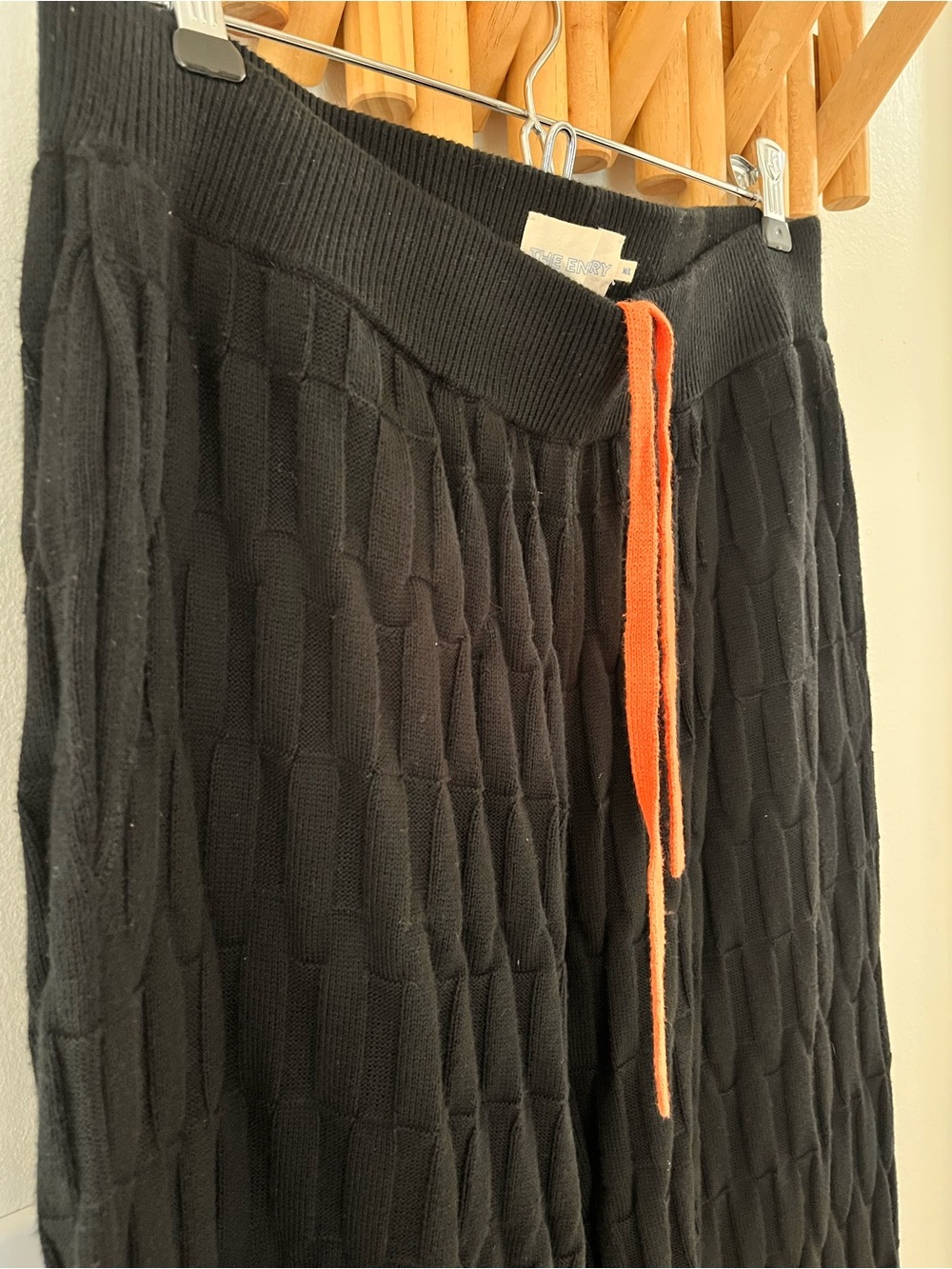 The Endery Black Grid Stitch Knit Wide Leg Pants Sz M/L